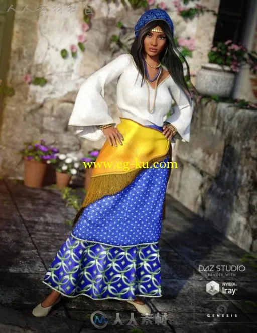 女性美丽的吉普赛风格的服装3D模型合辑的图片1