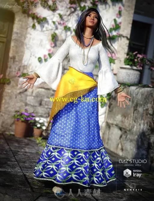 女性美丽的吉普赛风格的服装3D模型合辑的图片3