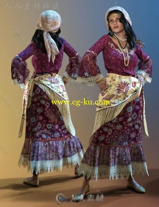 华丽优雅的女性蕾丝花裙3D模型合辑的图片4