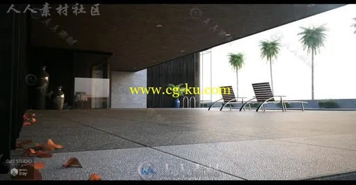 现代豪华干净的泳池别墅环境3D模型合辑的图片1
