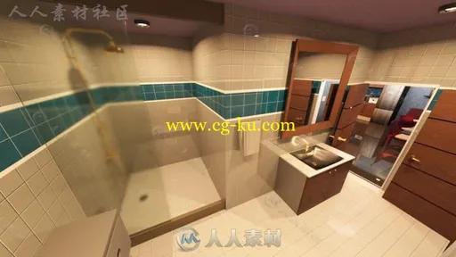 现代豪华时尚浴室和洗衣区3D模型合辑的图片4