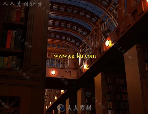宏伟大气古风蔚然的图书馆场景3D模型合辑的图片3