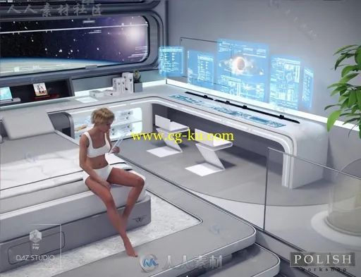 科幻简单化的空间站生活区场景环境3D模型合辑的图片4