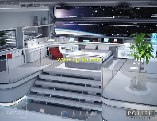 科幻简单化的空间站生活区场景环境3D模型合辑的图片5