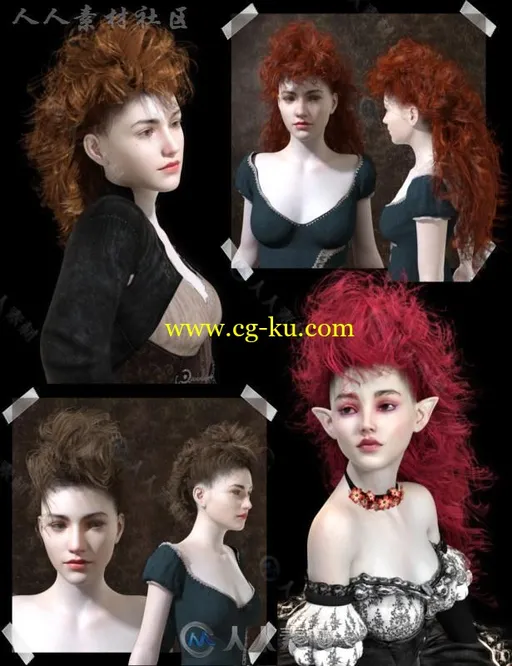 女性时尚华丽的午夜发型3D模型合辑的图片6