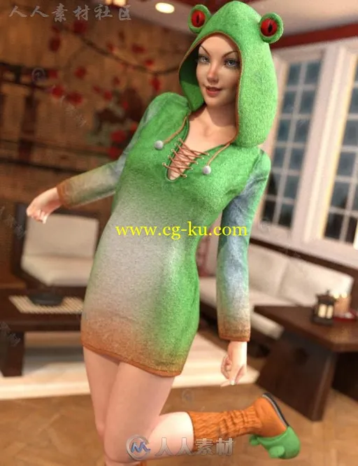 女性有趣可爱的连衣裙睡衣3D模型合辑的图片3