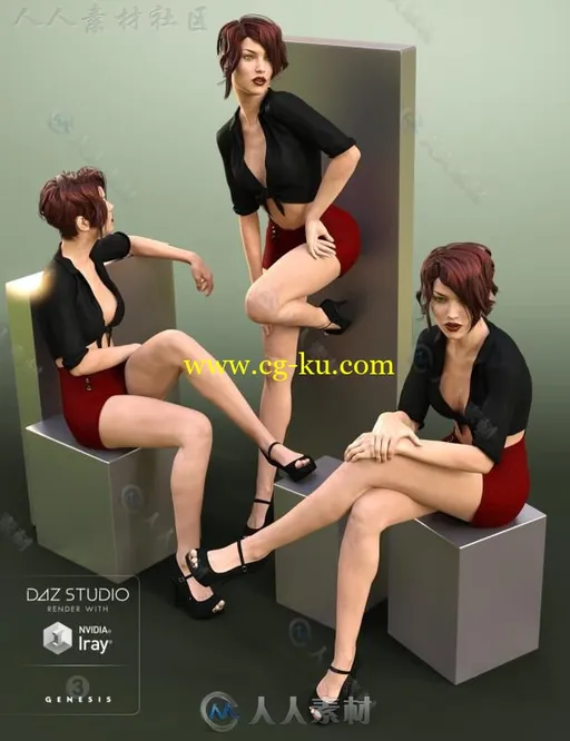 地铁列车上女性姿势造型3D模型合辑的图片1
