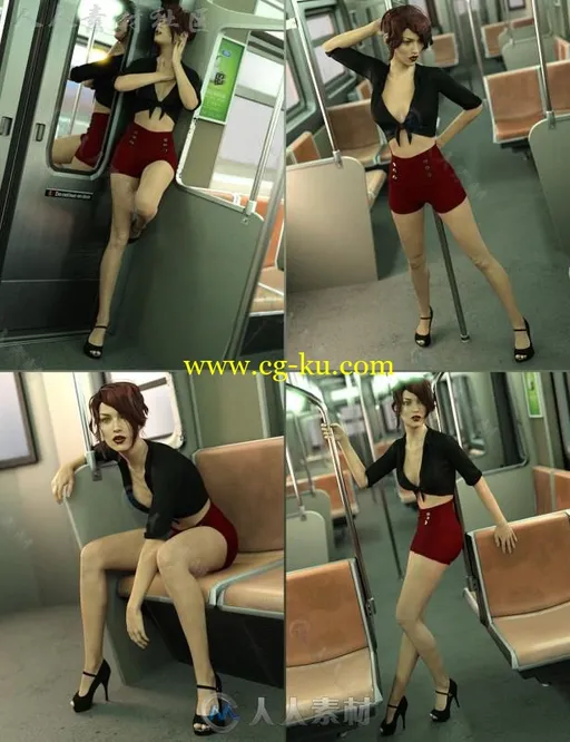 地铁列车上女性姿势造型3D模型合辑的图片2