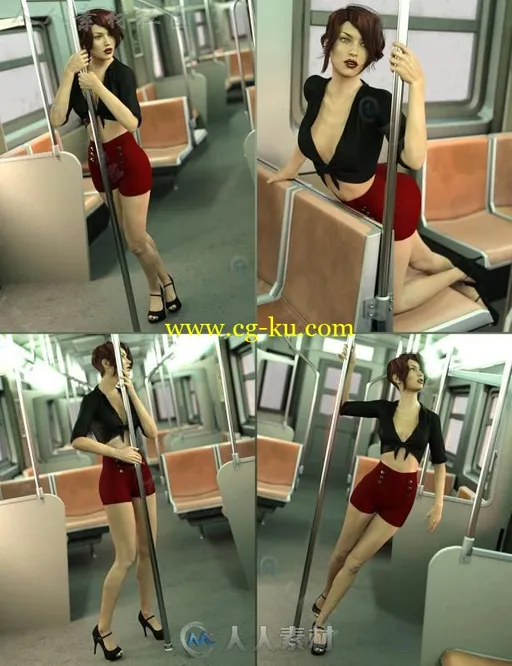 地铁列车上女性姿势造型3D模型合辑的图片3