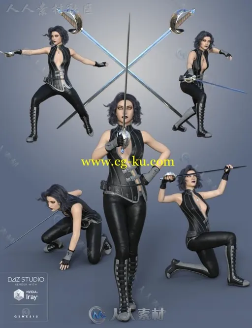 幻想女性握剑战斗的姿势3D模型合辑的图片1