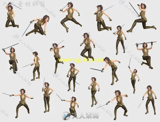 幻想女性握剑战斗的姿势3D模型合辑的图片2