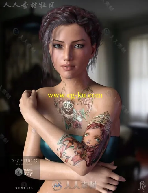 高雅可爱的纹身女孩角色3D模型合辑的图片2