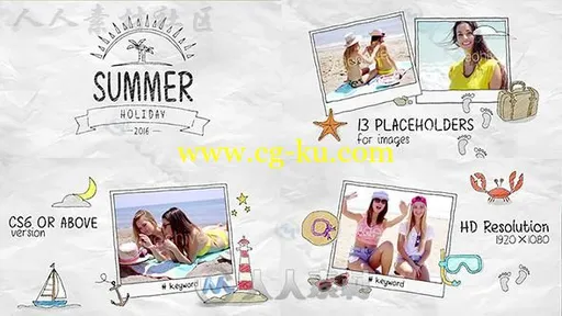 创意卡通手绘效果暑假动感照片展示幻灯片相册动画AE模板Videohive Summer Holiday的图片1