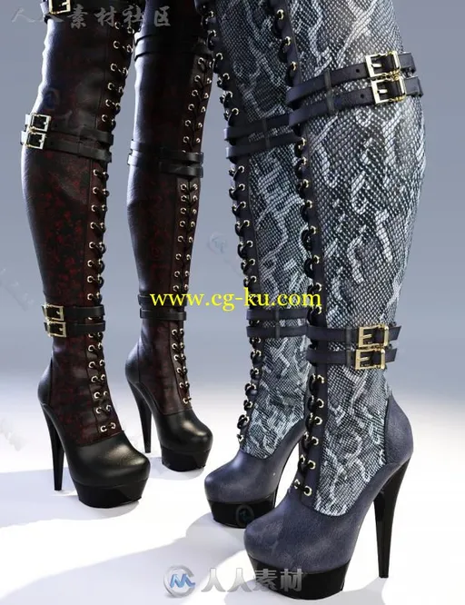 女性现代华丽的高帮皮靴3D模型合辑的图片1