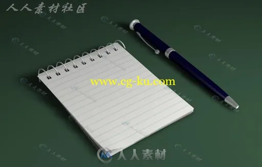 C4D现代超精细笔记本+钢笔模型的图片1