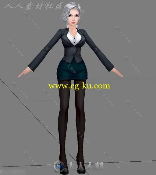 现实手游低模性感的女秘书角色3D模型的图片1