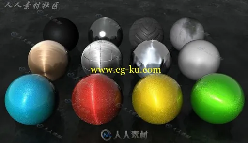 14个C4D新材质（4个发光材质、4个金属材质、4个橡胶胎面）的图片1