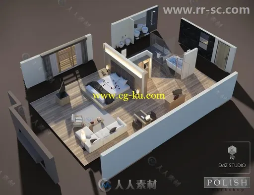 完整的现代风格五星级酒店客房3D模型合辑的图片4