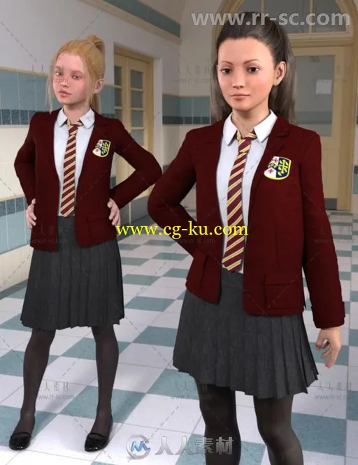 现代传统的学校女生制服3D模型合辑的图片1