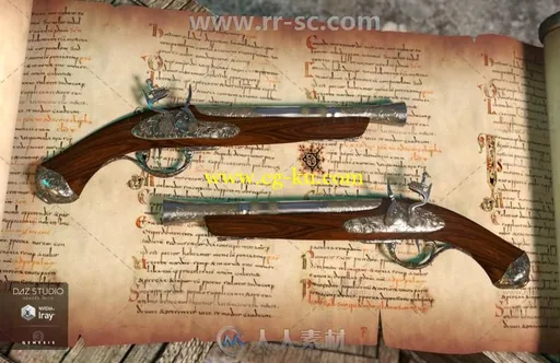 华丽的中世纪手枪和男性女性左右手拿枪姿势3D模型合辑的图片2