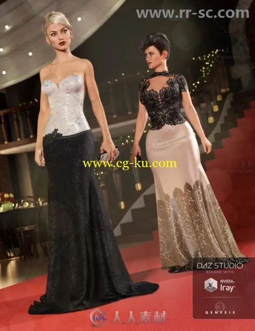 女性高贵美丽的时尚晚礼服3D模型合辑的图片2