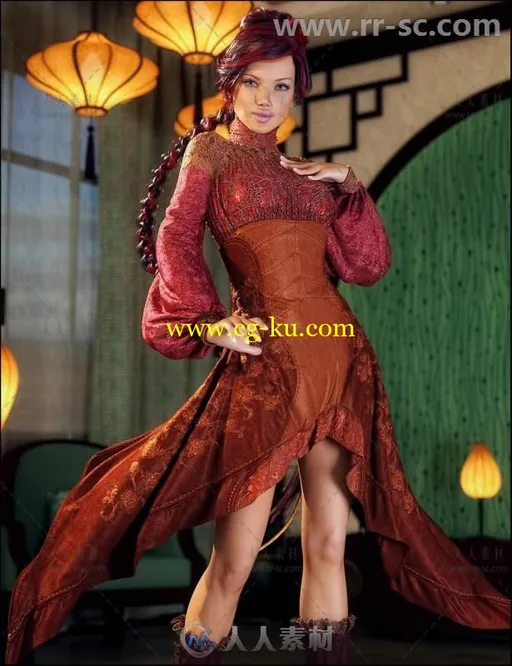 女性美丽的中国风花朵样式服装3D模型合辑的图片2