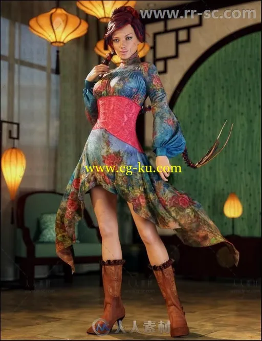 女性美丽的中国风花朵样式服装3D模型合辑的图片3