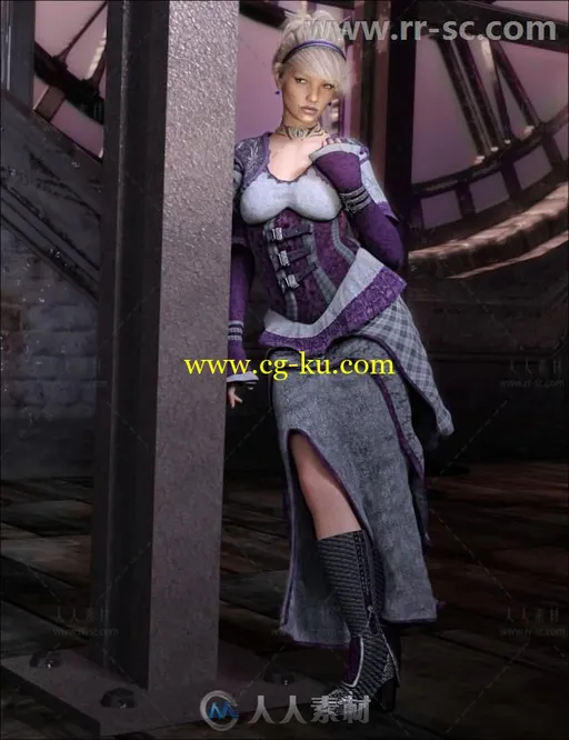 女性美丽的维多利亚蒸汽朋克风格服装套装3D模型合辑的图片3