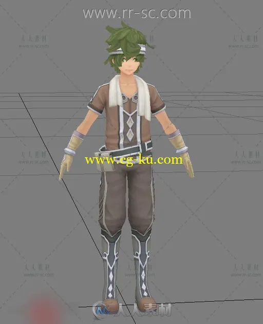 帅气的绿色头发小男孩3D模型的图片1