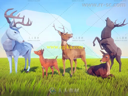 美丽的多彩艺术鹿动物角色3D模型Unity游戏素材资源的图片1