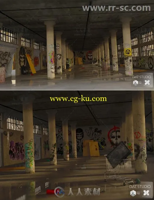 废弃的现代仓库场景环境3D模型合辑的图片2