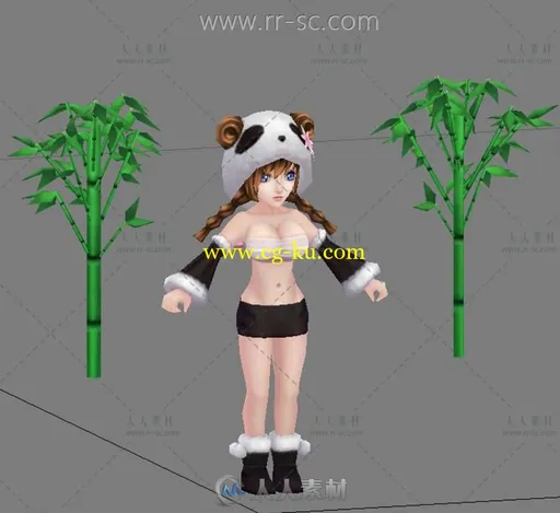 性感熊猫女郎3D模型的图片1