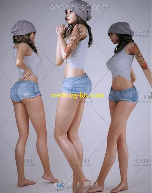 影视纹身美女角色3D模型的图片3