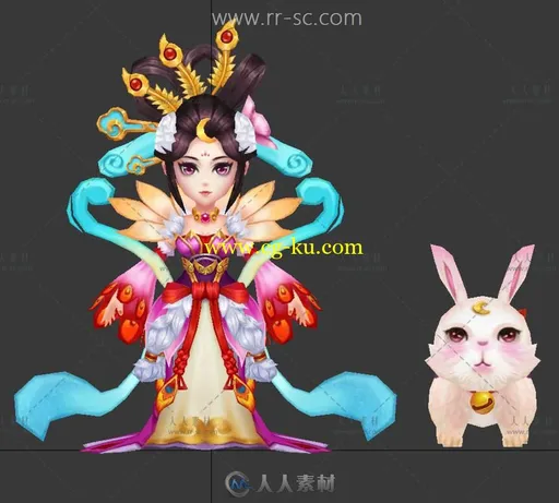 Q版仙侠嫦娥和玉兔3D模型的图片1