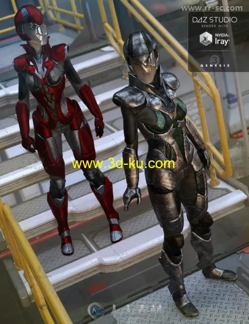 完整强大的女性科幻铠甲纹理3D模型合辑的图片1