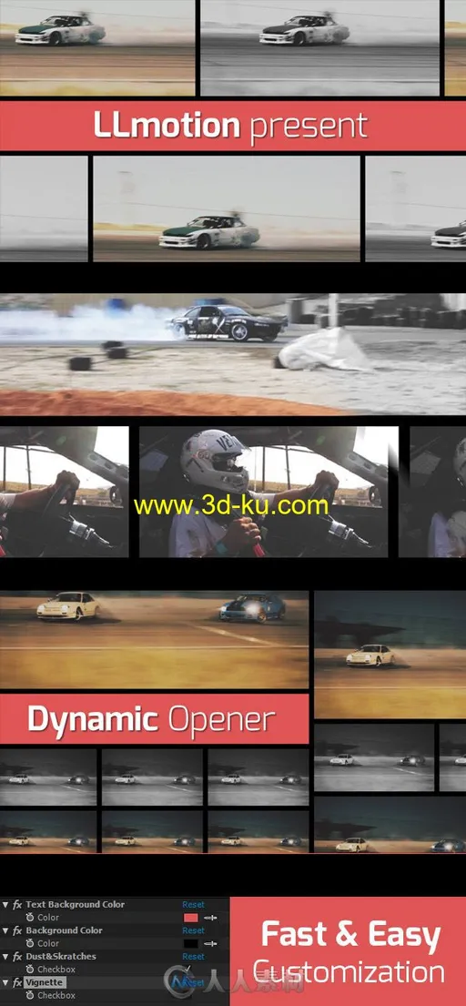 炫酷动感赛车漂移分屏展示体育视频宣传AE模板 Videohive Drift Show - Dynamic Op的图片1