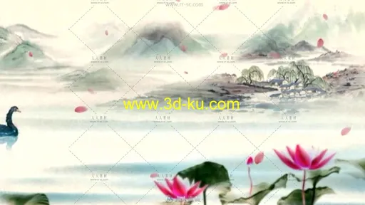 中国风系列水墨荷塘莲花背景视频素材的图片1
