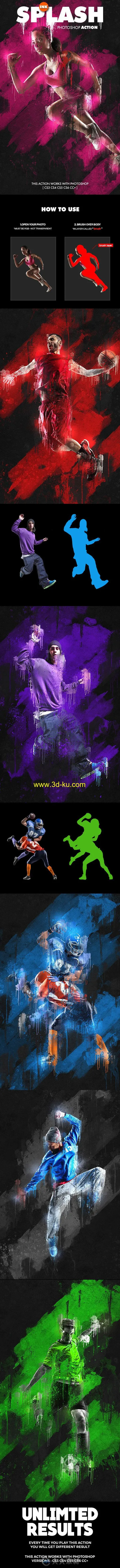 超酷个性水墨喷溅艺术特效PS动作的图片1