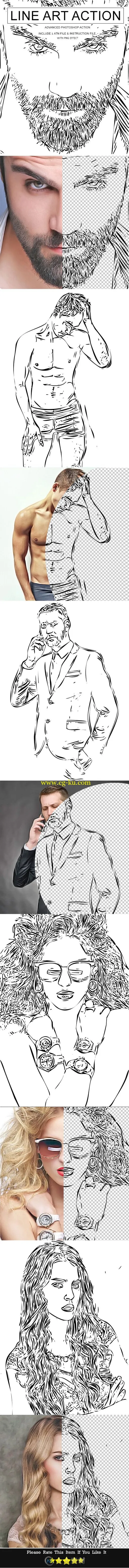 干净的素描线条草图艺术特效PS动作的图片1