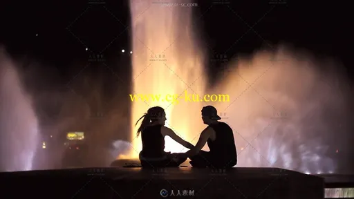 唯美浪漫情侣喷泉前开心聊天高清实拍视频素材的图片2