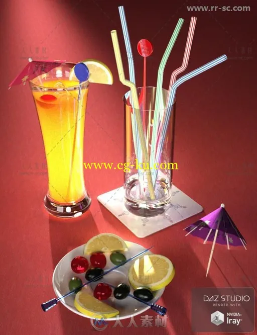 超逼真的派对酒瓶酒棒托盘杯垫3D模型合辑的图片3