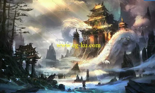 中国古风建筑场景美术原画插画参考素材的图片1