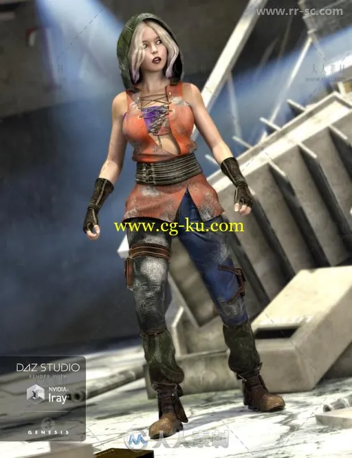 世界末日后朋克风格女性服装套装3D模型合辑的图片2