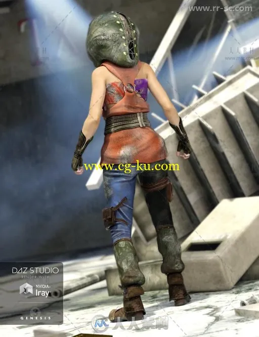 世界末日后朋克风格女性服装套装3D模型合辑的图片3