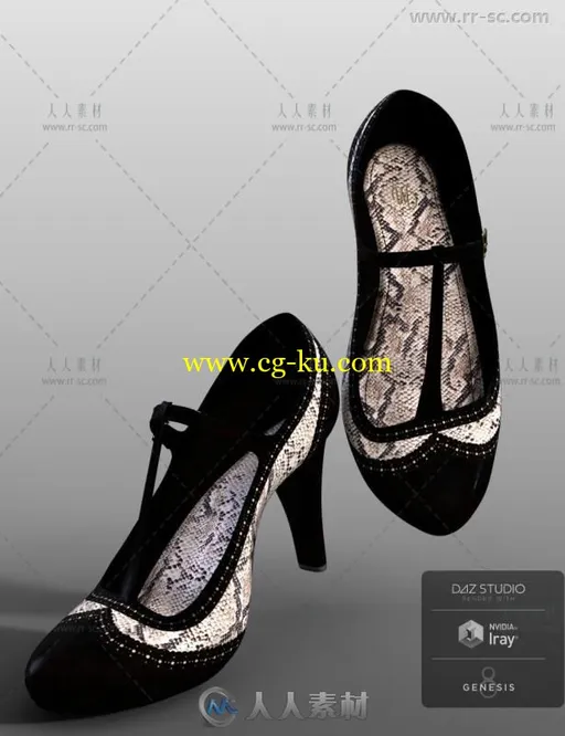 女性时尚大方的T型高跟鞋3D模型合辑的图片3