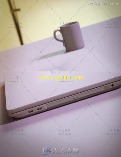 现代笔记本电脑和桌子椅子杯子3D模型合辑的图片2