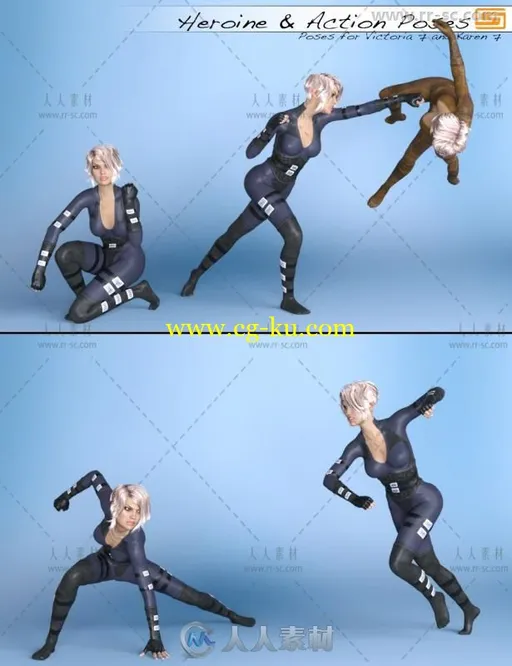 女性英雄战士战斗动作姿势3D模型合辑的图片3