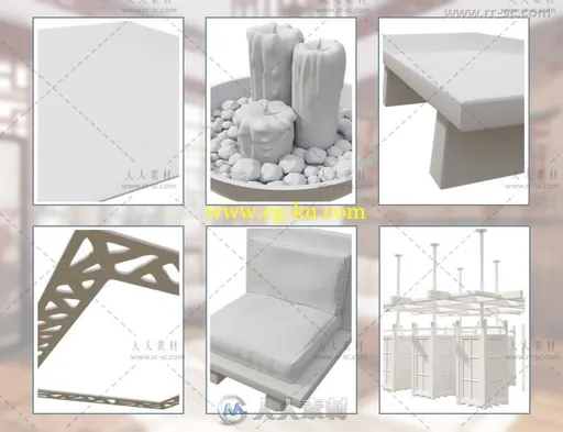 现代时尚亚洲风格客厅场景环境3D模型合辑的图片5