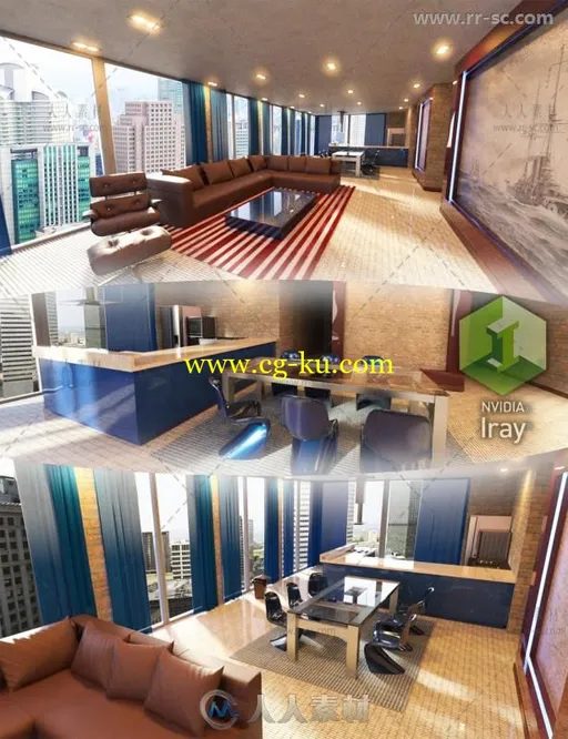 工作室类型的现代时尚公寓场景环境3D模型合辑的图片2