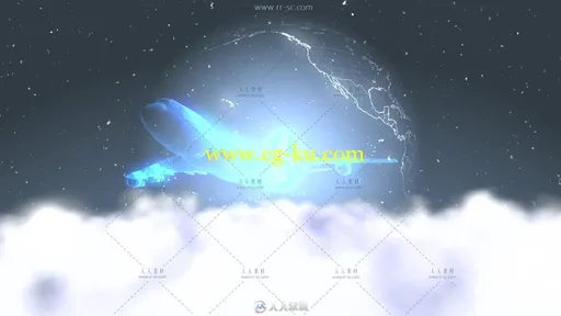 飞机穿越翻滚的云层地球转动视频素材的图片1